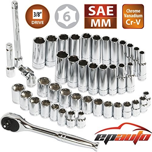 EPAUTO 45 Pieces 3/8 Drive Socket Set with 72-Tooth Pear Head Rat...