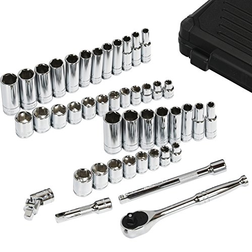 EPAUTO 45 Pieces 3/8 Drive Socket Set with 72-Tooth Pear Head Rat...