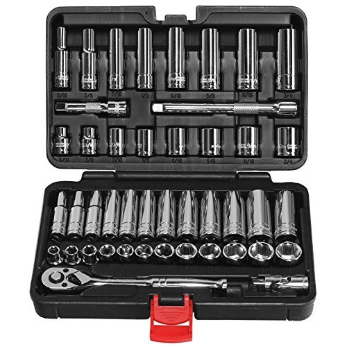 EPAUTO 45 Pieces 3/8 Drive Socket Set with 72-Tooth Pear Head Rat...
