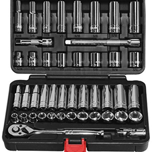EPAUTO 45 Pieces 3/8 Drive Socket Set with 72-Tooth Pear Head Rat...