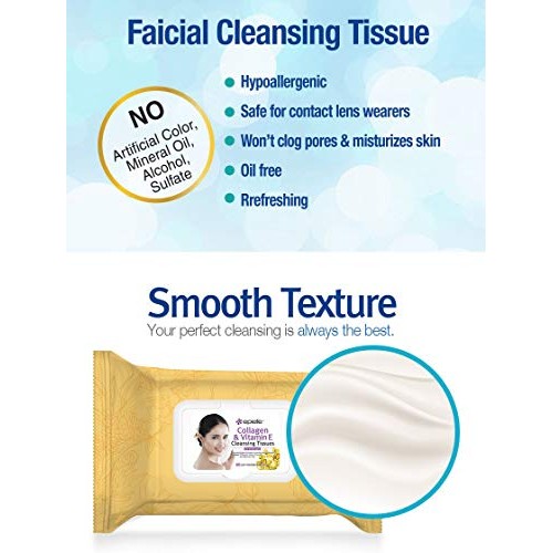 Epielle Collagen Facial Cleansing Tissues, 60ct 1 Pack