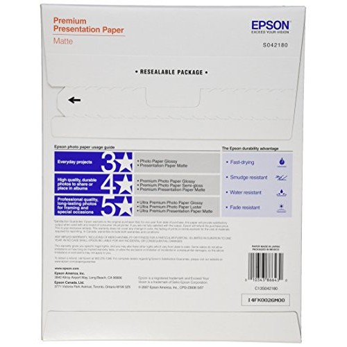 Epson Premium Presentation Paper MATTE 8.5x11 Inches, 100 Sheets...