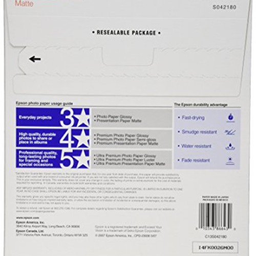 Epson Premium Presentation Paper MATTE 8.5x11 Inches, 100 Sheets...