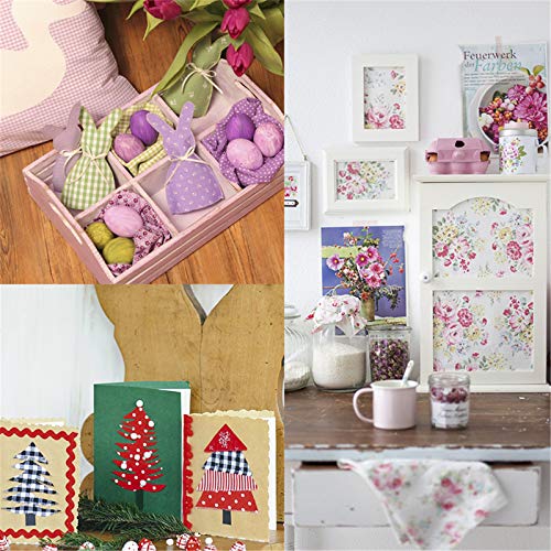 5PCS 19.7x19.7Inch Floral Dot Plaid Patterns Blue Cotton Craft Fab...