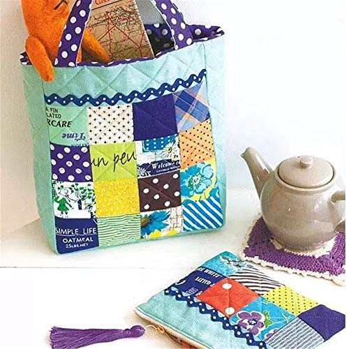 5PCS 19.7x19.7Inch Floral Dot Plaid Patterns Blue Cotton Craft Fab...