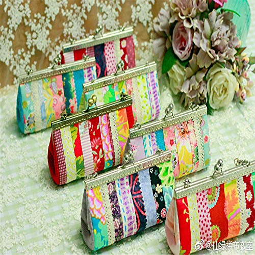 5PCS 19.7x19.7Inch Floral Dot Plaid Patterns Blue Cotton Craft Fab...