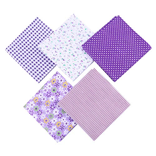 5PCS 19.7x19.7Inch Floral Dot Plaid Patterns Blue Cotton Craft Fab...