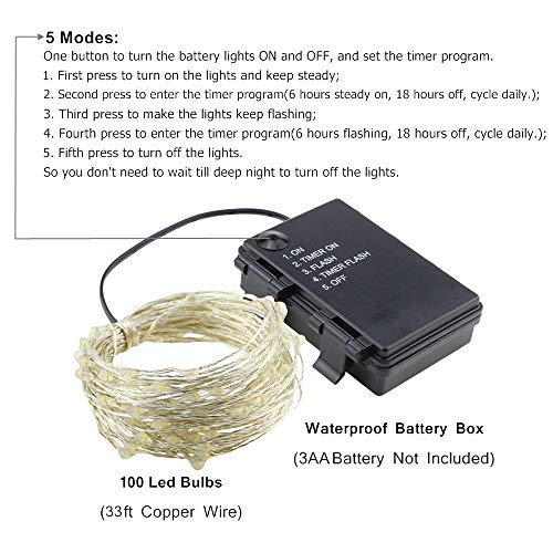 ER CHEN Battery Operated String Lights, 33ft/10M 100 LED Fairy Lig...