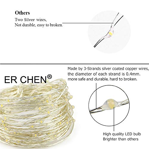 ER CHEN LED String Lights Plug in, 66Ft/20M 200 LED Silver Coated ...