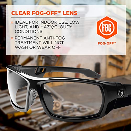 Ergodyne Skullerz Odin Anti-Fog Safety Glasses - Black Frame, Clea...