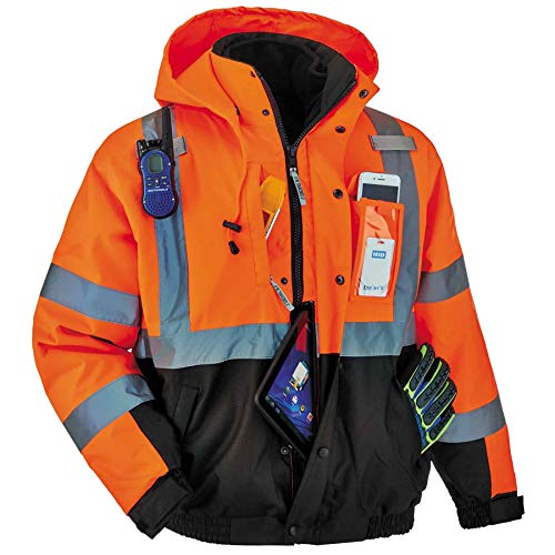 High Visibility Reflective Winter Bomber Jacket, Black Bottom, Zip...