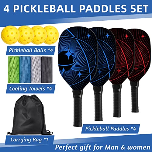 Pickleball Paddles, Pickleball Set with 4 Premium Wood Pickleball ...