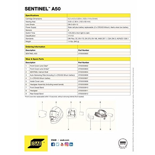 ESAB Halo Sentinel A50 Automatic Welding Helmet 0700000800 With FR...