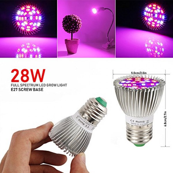 Pack of 4 Full Spectrum E26 LED Grow Light Bulb, 28W Grow Plant ...