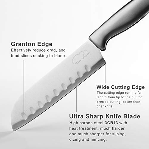 Santoku Knife Set, 2 Pieces Kitchen Chef Knife 5.5-Inch 7-Inch Hol...