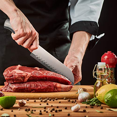 Santoku Knife Set, 2 Pieces Kitchen Chef Knife 5.5-Inch 7-Inch Hol...