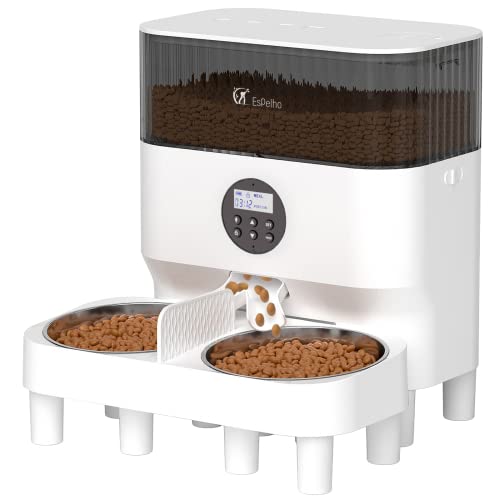 Espelho Elevated Automatic Cat Feeders for 2 Cats, 5L Timed Cat Fo...