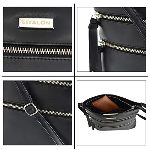 Crossbody Purse Black Genuine Leather - Small Shoulder Bag for Women