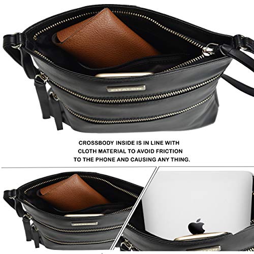 Crossbody Purse Black Genuine Leather - Small Shoulder Bag for Women