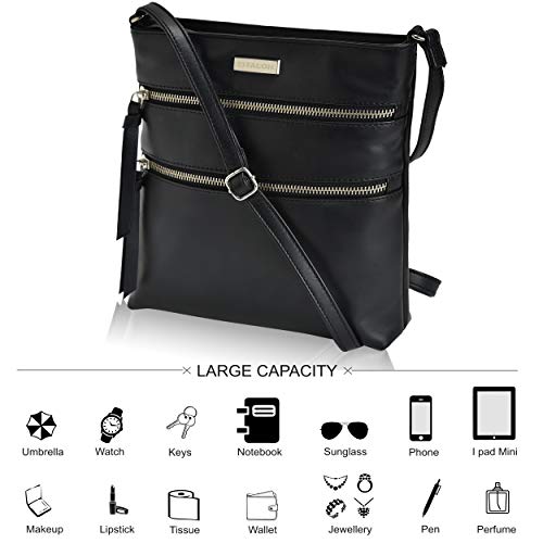 Crossbody Purse Black Genuine Leather - Small Shoulder Bag for Women