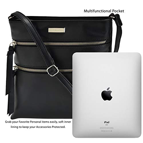 Crossbody Purse Black Genuine Leather - Small Shoulder Bag for Women