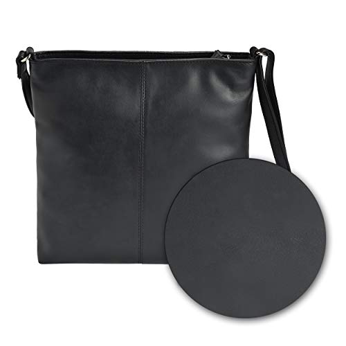 Crossbody Purse Black Genuine Leather - Small Shoulder Bag for Women