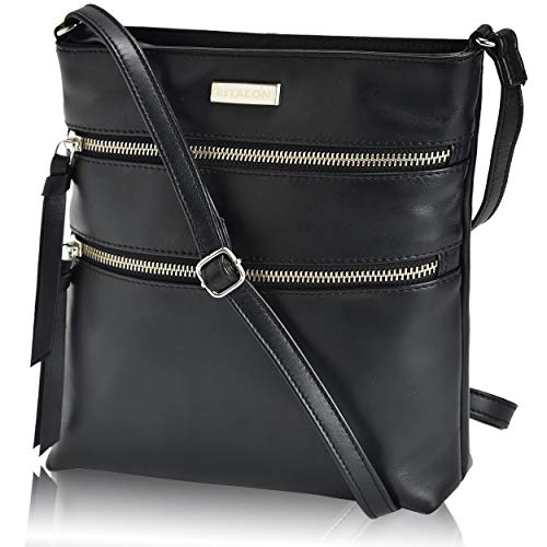 Crossbody Purse Black Genuine Leather - Small Shoulder Bag for Women
