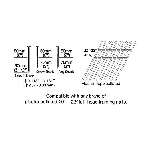 Estwing EFR2190 Pneumatic 21 Degree 3-1/2 Full Round Head Framing...