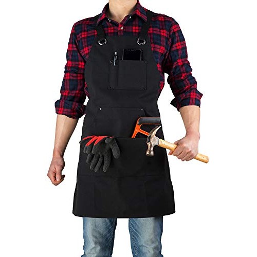 ETBOL 16 Oz Canvas Apron for Men - Black Heavy Duty Work Apron for...