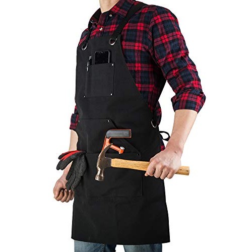 ETBOL 16 Oz Canvas Apron for Men - Black Heavy Duty Work Apron for...