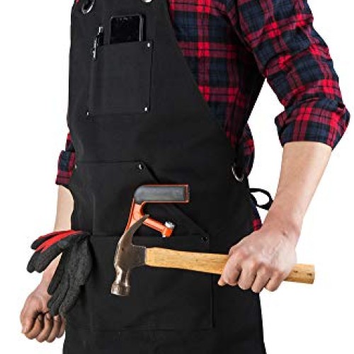 ETBOL 16 Oz Canvas Apron for Men - Black Heavy Duty Work Apron for...