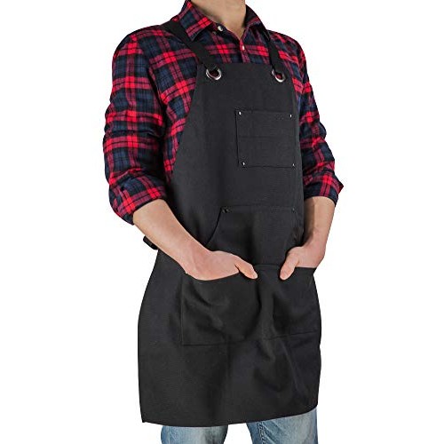 ETBOL 16 Oz Canvas Apron for Men - Black Heavy Duty Work Apron for...