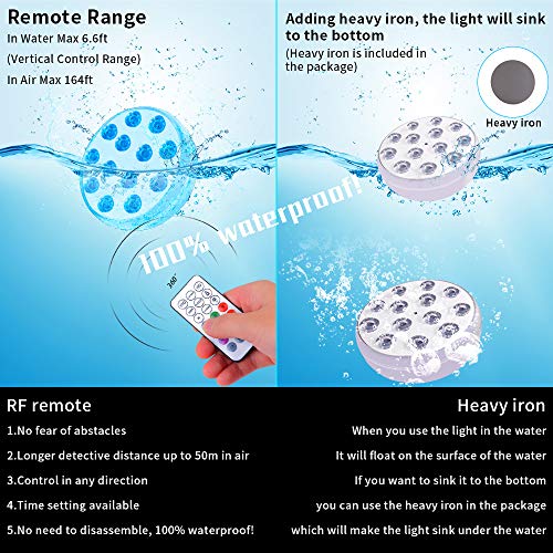 Rechargeable Submersible LED Lights with RF Remote - IP68 Waterpro...