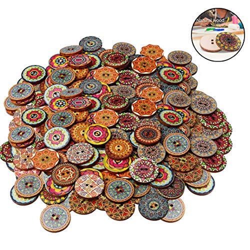 100 Pcs Mixed Color Wood Buttons, EUBags 1 Inch Natural Round Shap...