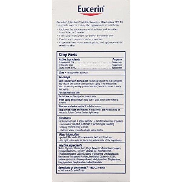 Eucerin Q10 Anti-Wrinkle Sensitive Skin Lotion SPF 15, 4 Ounce