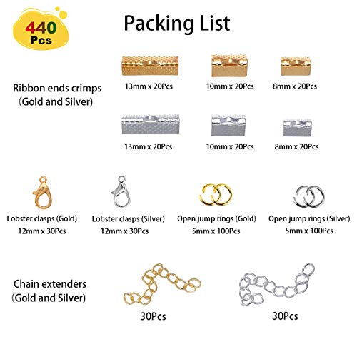 EuTengHao 440Pcs Ribbon Bracelet Kit Bookmark Pinch Crimp Ends Jew...