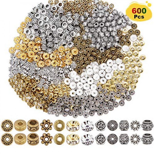 EuTengHao 600pcs Spacer Beads Jewelry Bead Charm Spacers Alloy Spa...
