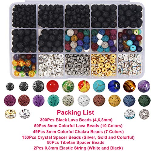 EuTengHao 602Pcs Lava Beads Stone Kits with 8mm Chakra Beads and S...