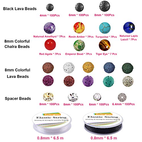 EuTengHao 602Pcs Lava Beads Stone Kits with 8mm Chakra Beads and S...