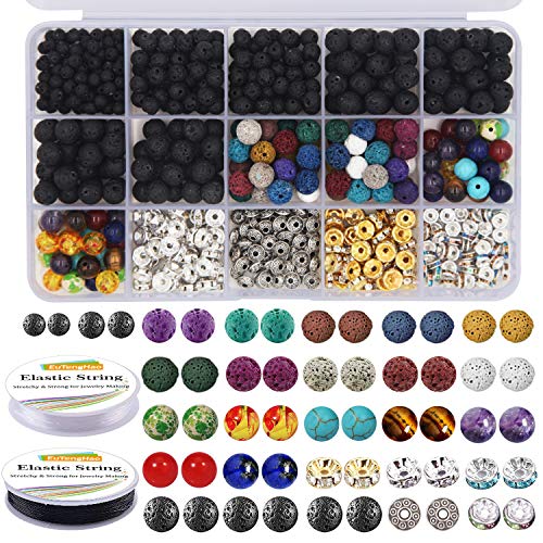 EuTengHao 602Pcs Lava Beads Stone Kits with 8mm Chakra Beads and S...