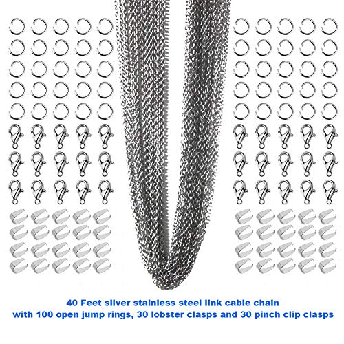 EuTengHao Necklace Jewelry Chain 40 Feet Kit with 100 Jump Rings a...