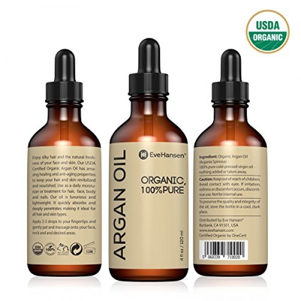 USDA Certified Organic Argan Oil by Eve Hansen - Moisturizing Pure...