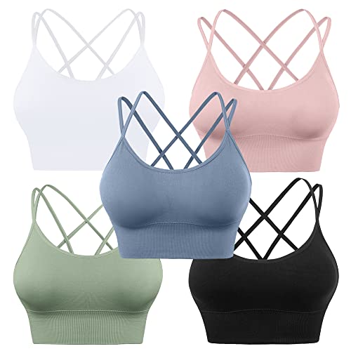 Evercute Cross Back Sport Bras Padded Strappy Criss Cross Cropped ...
