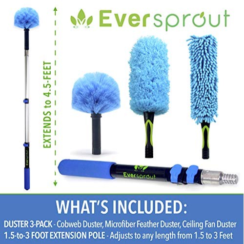 EVERSPROUT 1.5-to-4.5 Ft Duster 3-Pack with Extension-Pole 8-10 F...