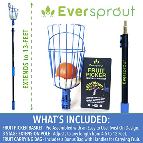 EVERSPROUT 13-Foot Fruit Picker 20+ Foot Reach | Preassembled, E...