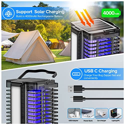 Bug Zapper Outdoor Indoor, Solar Mosquito Zapper with Reading Lamp...