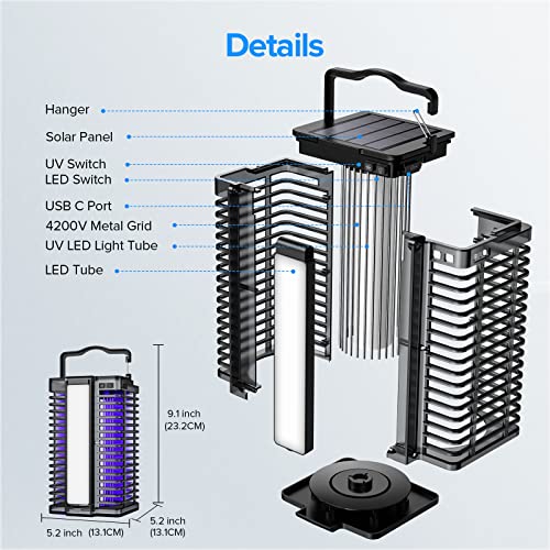 Bug Zapper Outdoor Indoor, Solar Mosquito Zapper with Reading Lamp...