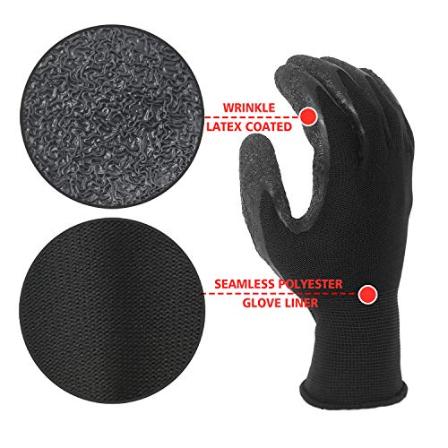 EvridWear Crinkle Latex Rubber Hand Coated Safety Work Gloves for ...