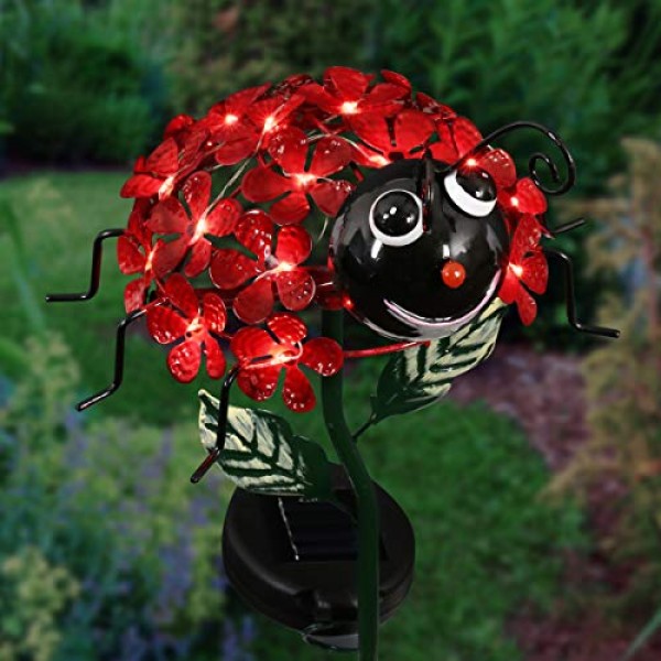 Red Ladybug on a Solar Flower Garden Stake 21” Metal Garden Stake w/ 26 LED Solar Lights on Red Flower Petals That Illuminate Your Ladybug Garden Decor Exhart Ladybug Light Garden Stake Red Ladybug on a Solar Flower Garden Stake 21” Metal Garden Stake w/ 26 LED Solar Lights on Red Flower Petals That Illuminate Your Ladybug Garden Decor Exhart Ladybug Light Garden Stake