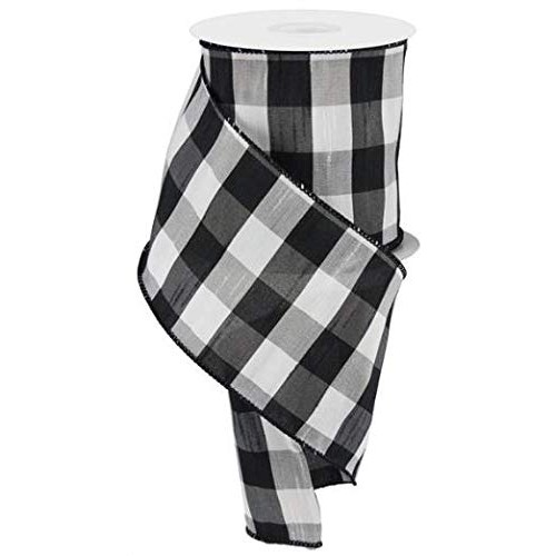 4 Black White Plaid Ribbon - Buffalo Plaid Wired Ribbon - Christm...